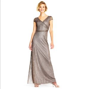 Adrianna Papell sheer cap sleeve beaded wrap gown
